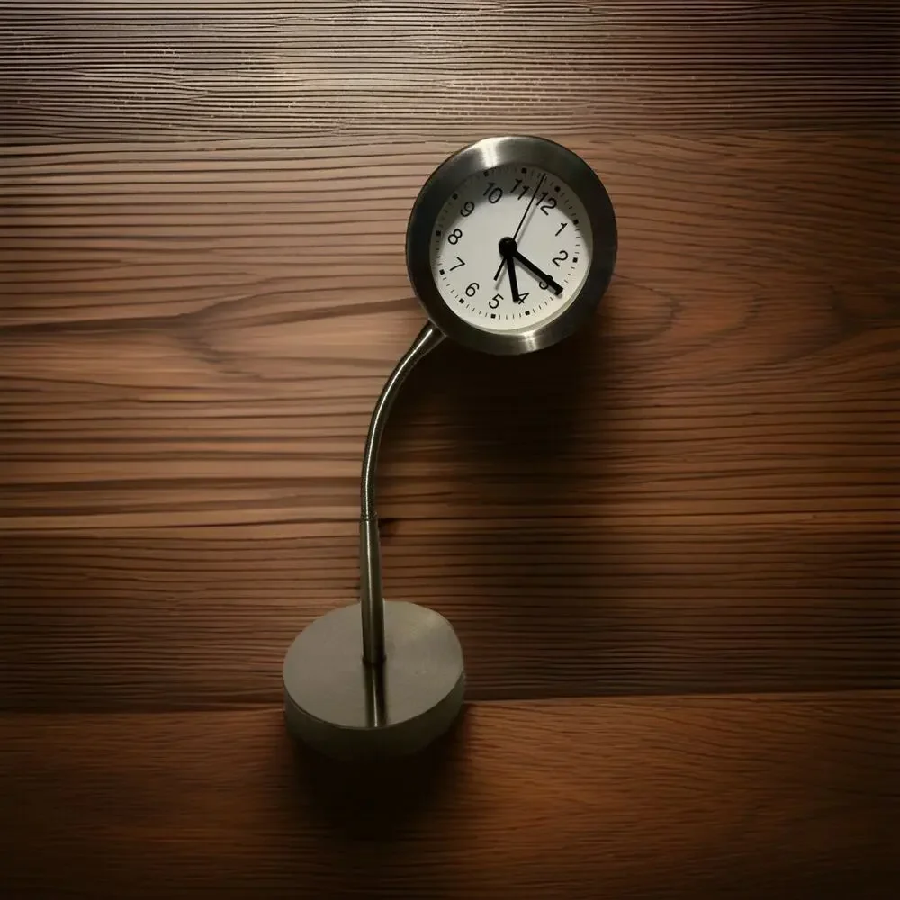 Vintage Industrial Stainless Steel Gooseneck Desk Clock Flexible Bendable